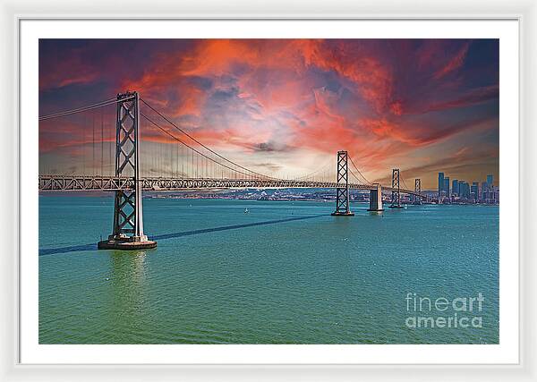 Oakland Bay Bridge Creative Clouds Over The Pacific Ocean in San Francisco - Framed Print