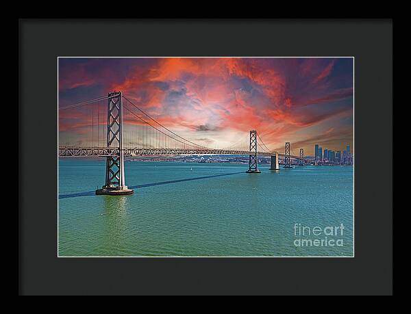 Oakland Bay Bridge Creative Clouds Over The Pacific Ocean in San Francisco - Framed Print