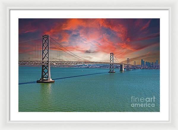 Oakland Bay Bridge Creative Clouds Over The Pacific Ocean in San Francisco - Framed Print