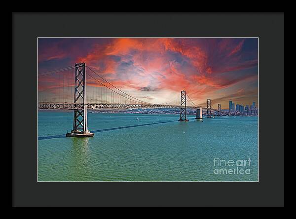 Oakland Bay Bridge Creative Clouds Over The Pacific Ocean in San Francisco - Framed Print