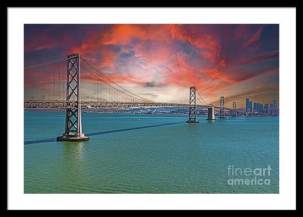 Oakland Bay Bridge Creative Clouds Over The Pacific Ocean in San Francisco - Framed Print