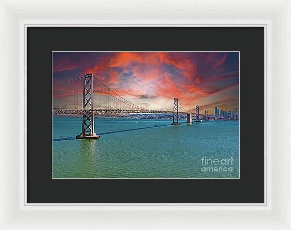 Oakland Bay Bridge Creative Clouds Over The Pacific Ocean in San Francisco - Framed Print