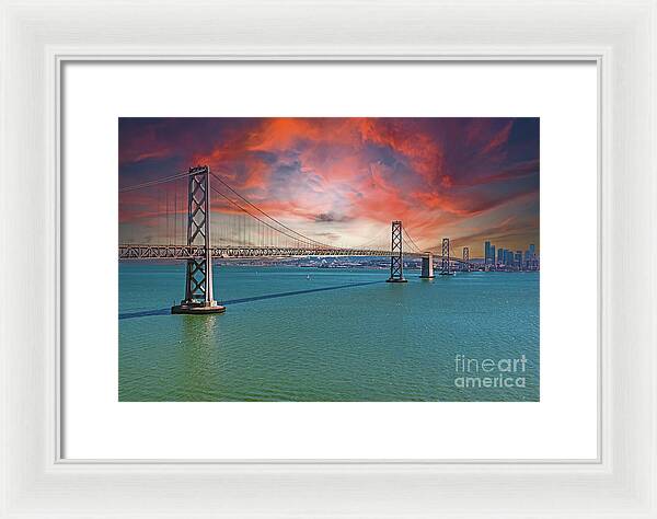 Oakland Bay Bridge Creative Clouds Over The Pacific Ocean in San Francisco - Framed Print