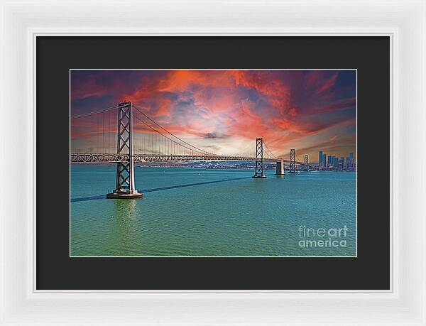 Oakland Bay Bridge Creative Clouds Over The Pacific Ocean in San Francisco - Framed Print