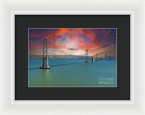 Oakland Bay Bridge Creative Clouds Over The Pacific Ocean in San Francisco - Framed Print