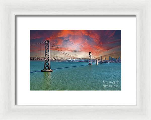 Oakland Bay Bridge Creative Clouds Over The Pacific Ocean in San Francisco - Framed Print