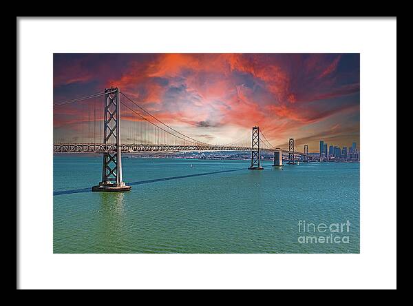 Oakland Bay Bridge Creative Clouds Over The Pacific Ocean in San Francisco - Framed Print