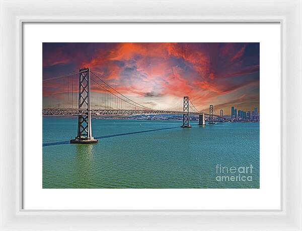Oakland Bay Bridge Creative Clouds Over The Pacific Ocean in San Francisco - Framed Print