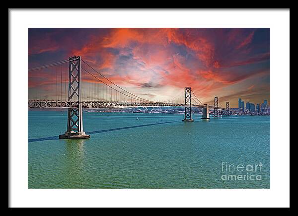 Oakland Bay Bridge Creative Clouds Over The Pacific Ocean in San Francisco - Framed Print