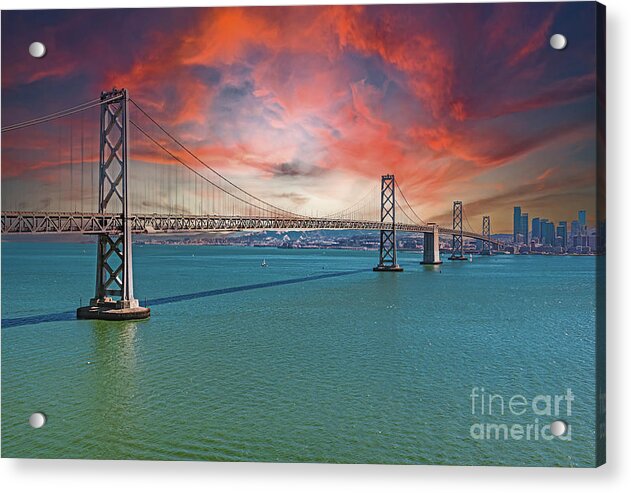Oakland Bay Bridge Creative Clouds Over The Pacific Ocean in San Francisco - Acrylic Print