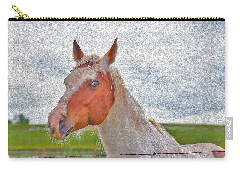 Cute Horse Mixed Media Art - Zip Pouch