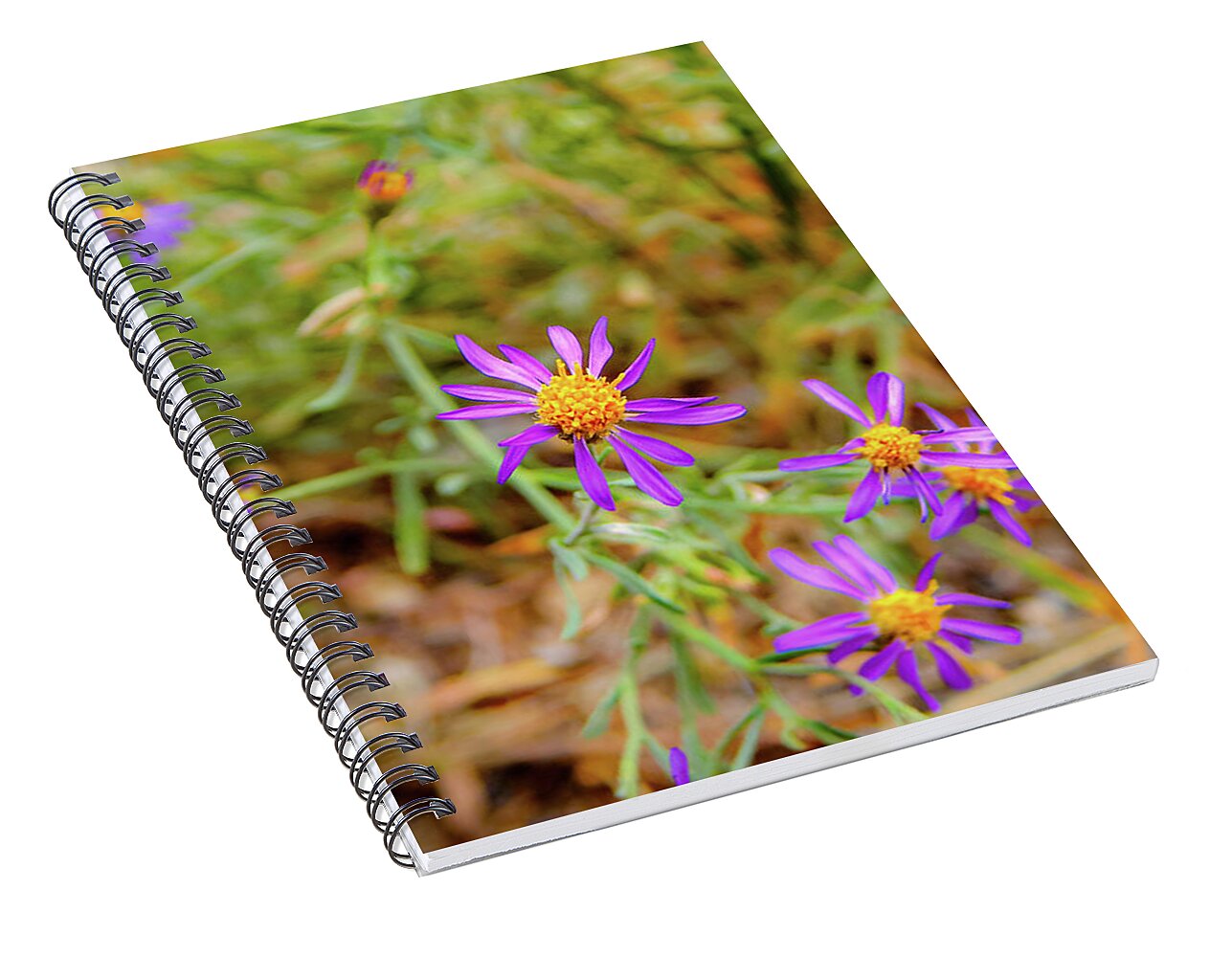 Dreamy Purple and Yellow Flowers Landscape - Spiral Notebook