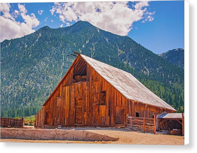 Farm Landscape and Mountain Background - Canvas Print
