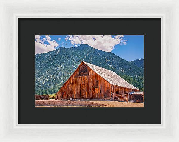 Farm Landscape and Mountain Background - Framed Print