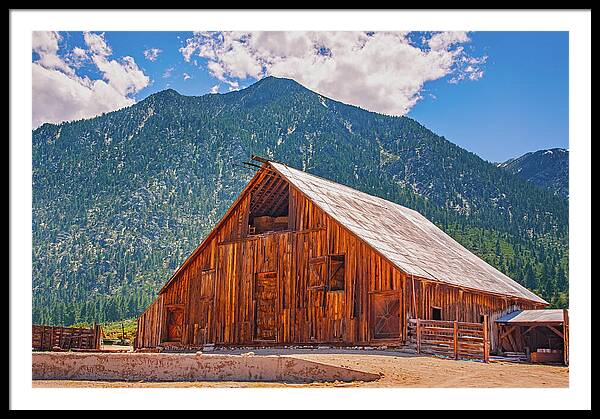 Farm Landscape and Mountain Background - Framed Print