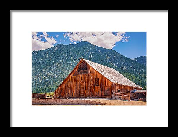 Farm Landscape and Mountain Background - Framed Print