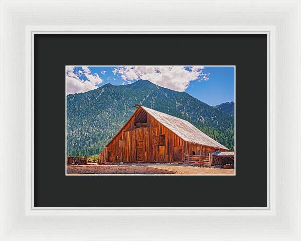Farm Landscape and Mountain Background - Framed Print