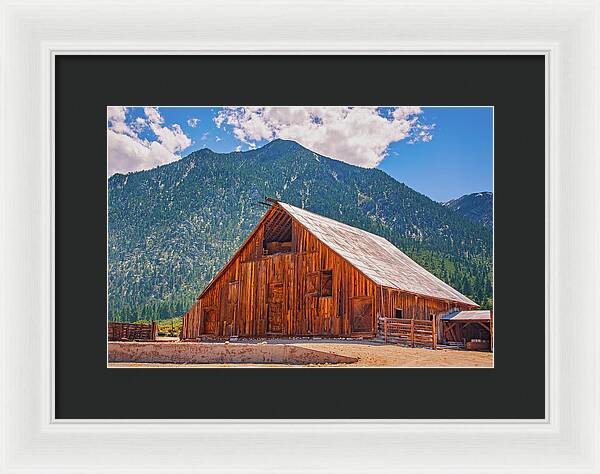 Farm Landscape and Mountain Background - Framed Print