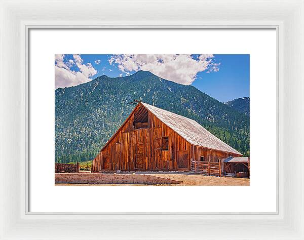 Farm Landscape and Mountain Background - Framed Print