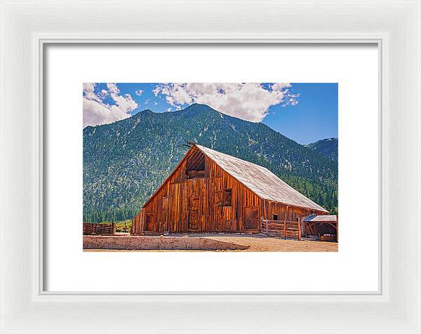 Farm Landscape and Mountain Background - Framed Print