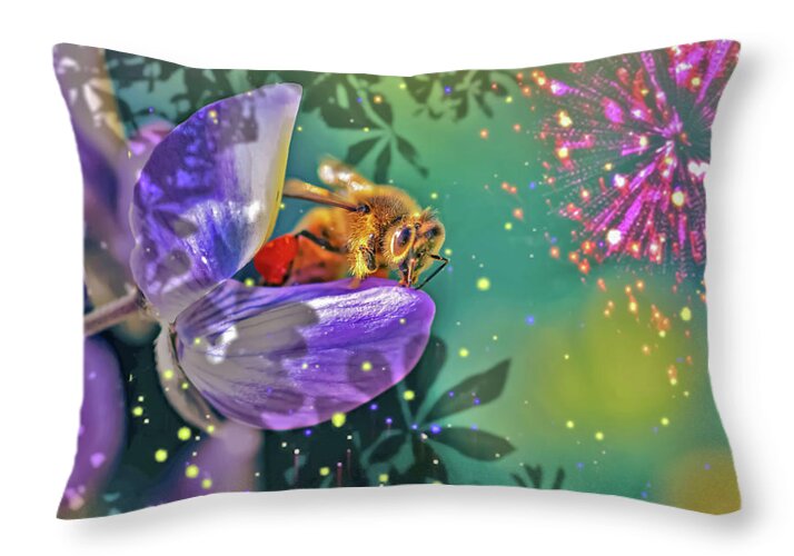 Fireworks and Bee on Flower - Throw Pillow