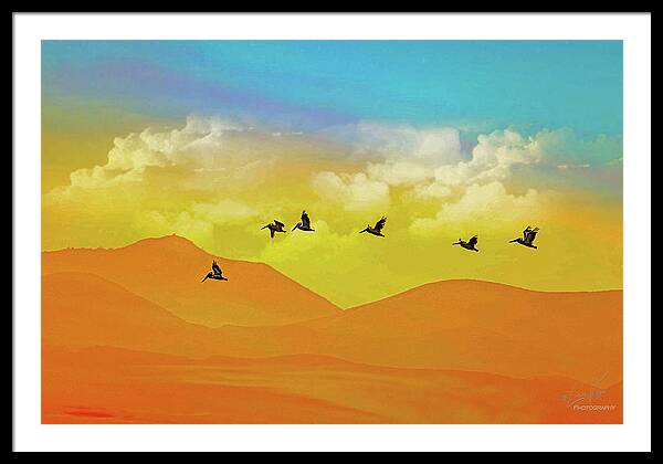 Flying Birds on an artistic background - Framed Print
