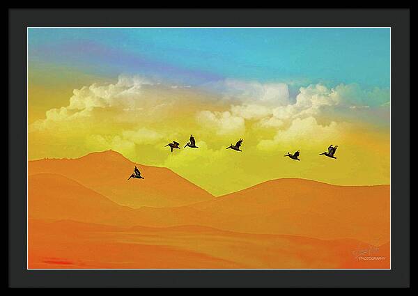 Flying Birds on an artistic background - Framed Print
