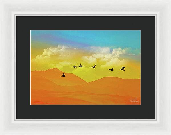 Flying Birds on an artistic background - Framed Print