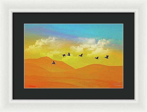 Flying Birds on an artistic background - Framed Print