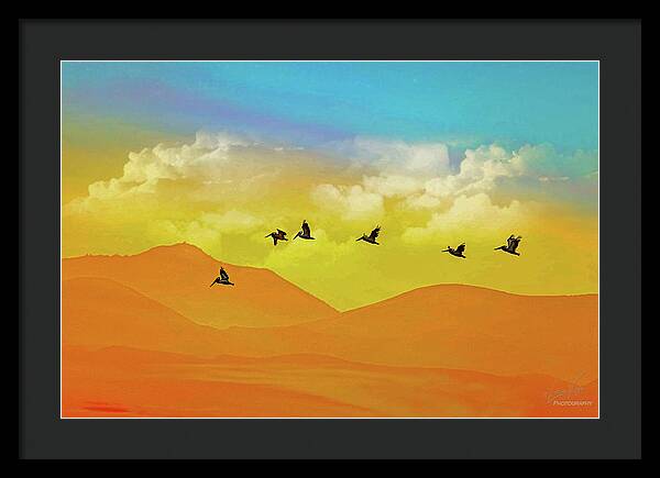Flying Birds on an artistic background - Framed Print