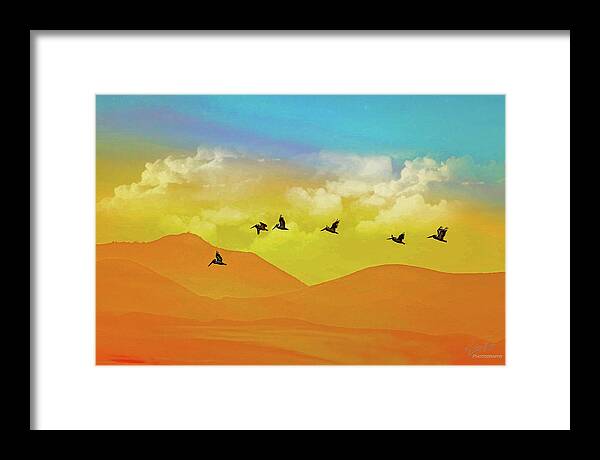 Flying Birds on an artistic background - Framed Print
