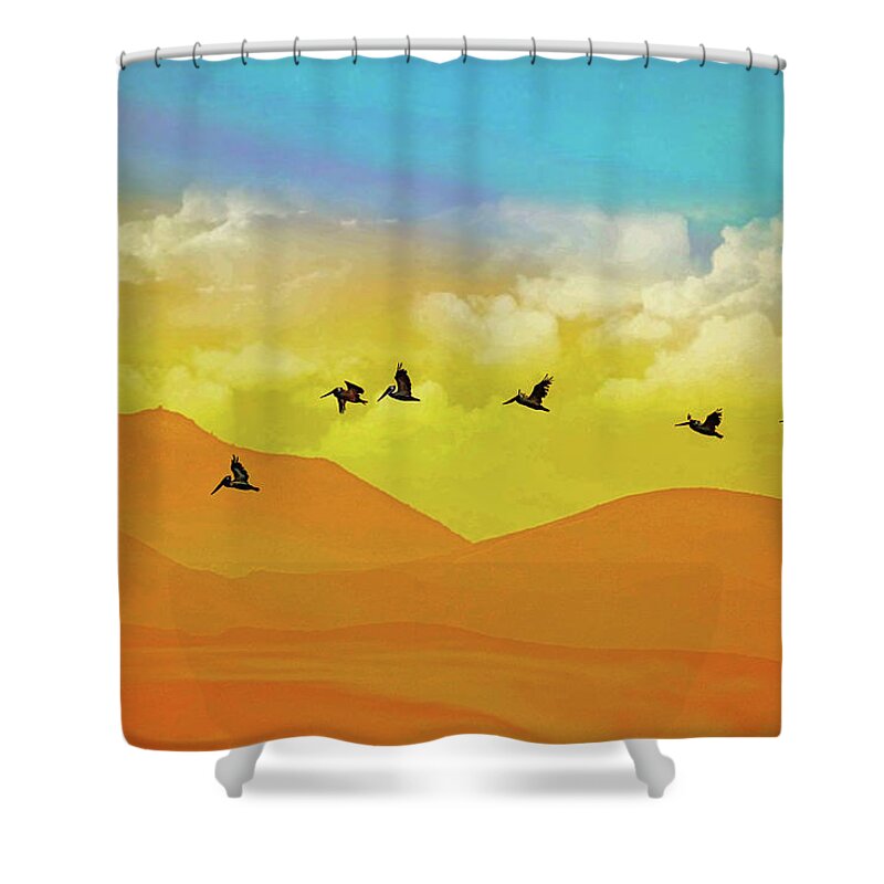 Flying Birds on an artistic background - Shower Curtain