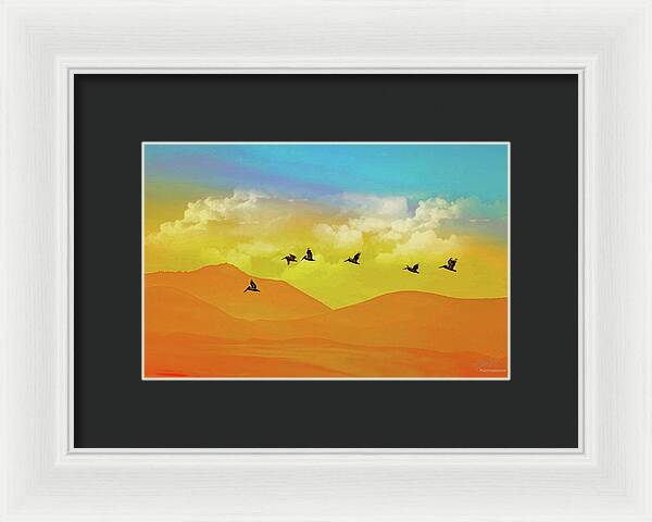 Flying Birds on an artistic background - Framed Print