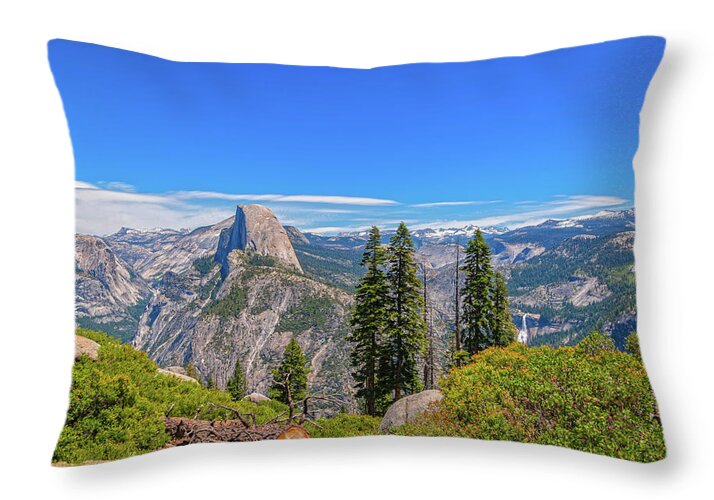Forest Landscape of Half Dome and Waterfall - Throw Pillow