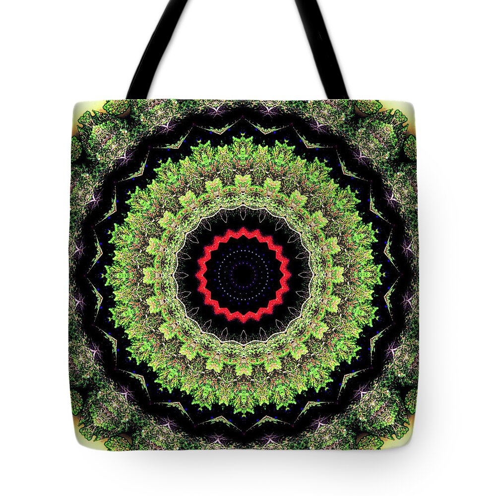 Fractals of Greens Kaleidoscope Pattern - Tote Bag