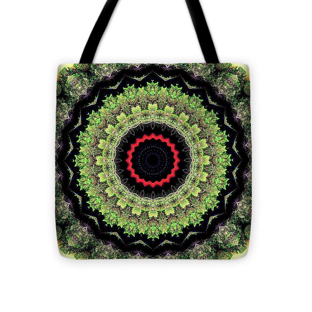 Fractals of Greens Kaleidoscope Pattern - Tote Bag
