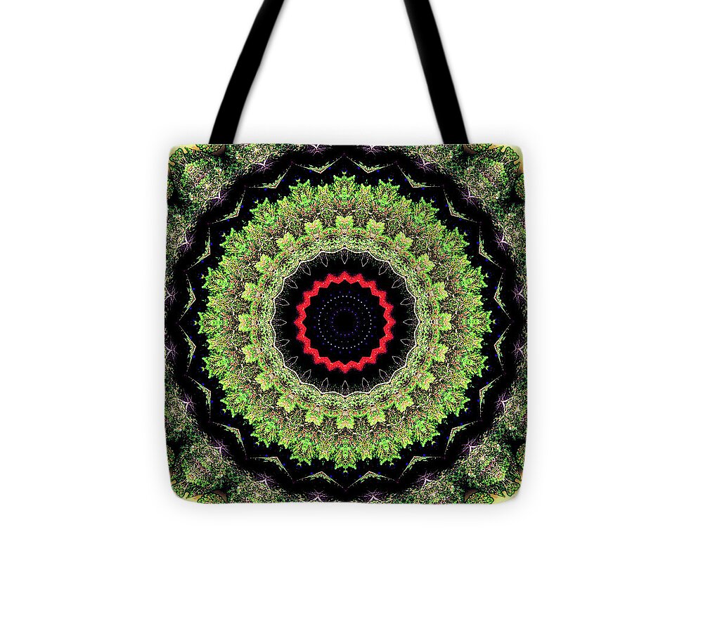 Fractals of Greens Kaleidoscope Pattern - Tote Bag