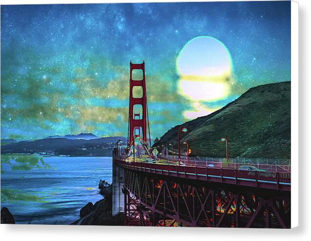 Golden Gate Bridge and Artistic Moon Landscape - Canvas Print