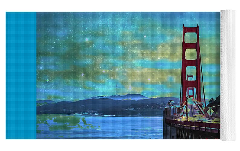 Golden Gate Bridge and Artistic Moon Landscape - Yoga Mat