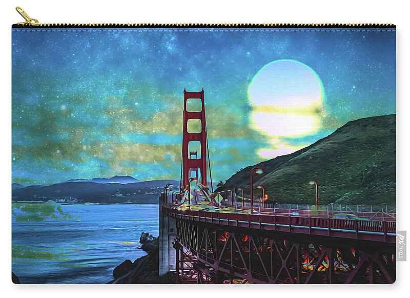 Golden Gate Bridge and Artistic Moon Landscape - Zip Pouch