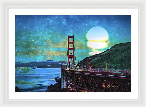 Golden Gate Bridge and Artistic Moon Landscape - Framed Print