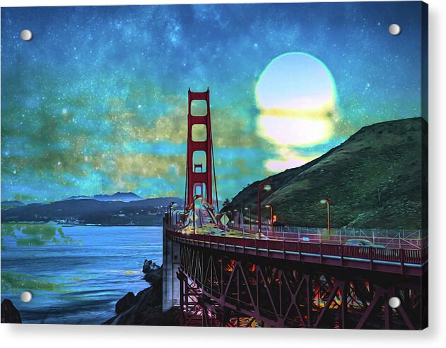 Golden Gate Bridge and Artistic Moon Landscape - Acrylic Print