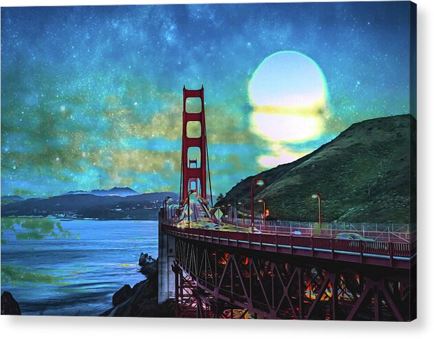 Golden Gate Bridge and Artistic Moon Landscape - Acrylic Print