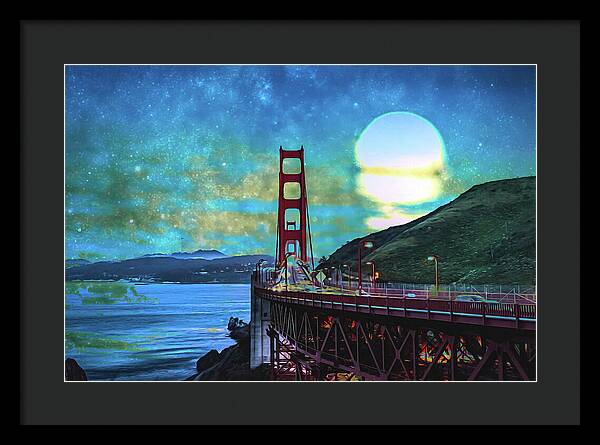 Golden Gate Bridge and Artistic Moon Landscape - Framed Print