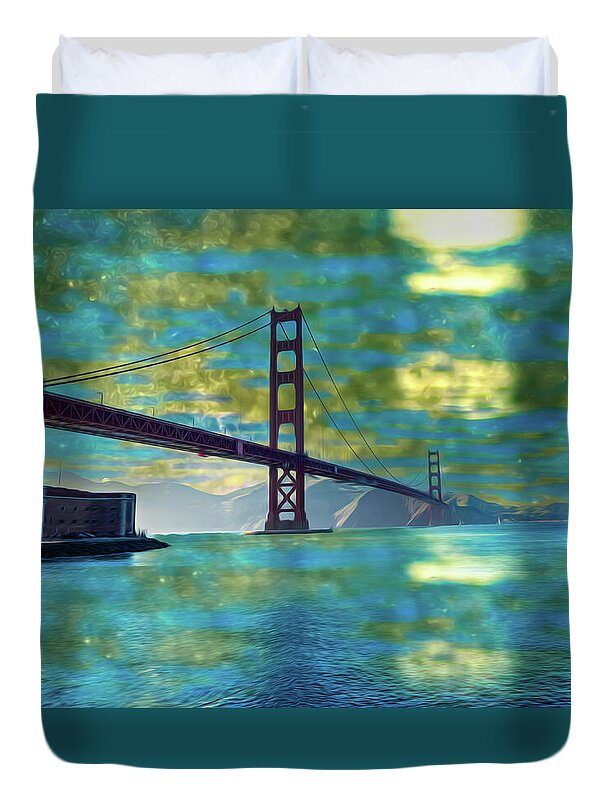 Golden Light on a Goldne day in the Golden Gate Bridge - Duvet Cover