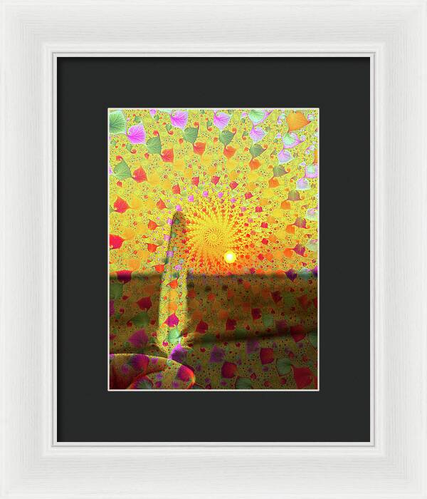 Golden Sunset and Feather with Fractals - Framed Print