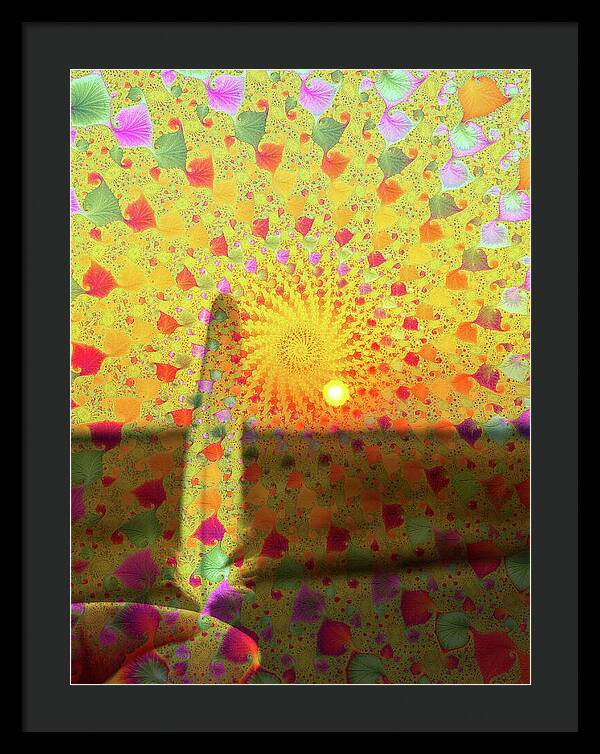 Golden Sunset and Feather with Fractals - Framed Print