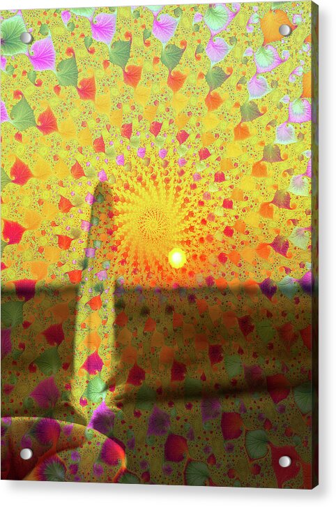 Golden Sunset and Feather with Fractals - Acrylic Print