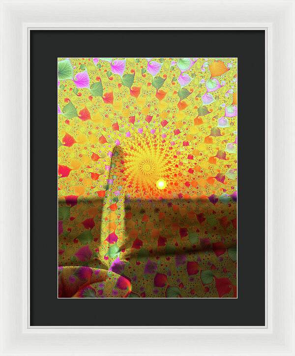 Golden Sunset and Feather with Fractals - Framed Print