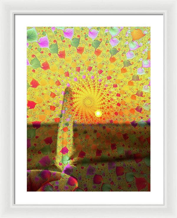 Golden Sunset and Feather with Fractals - Framed Print